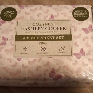 Sheet Set Ashley Cooper 4 Piece Pink & Lavendar Butterflies King Sheet Set New